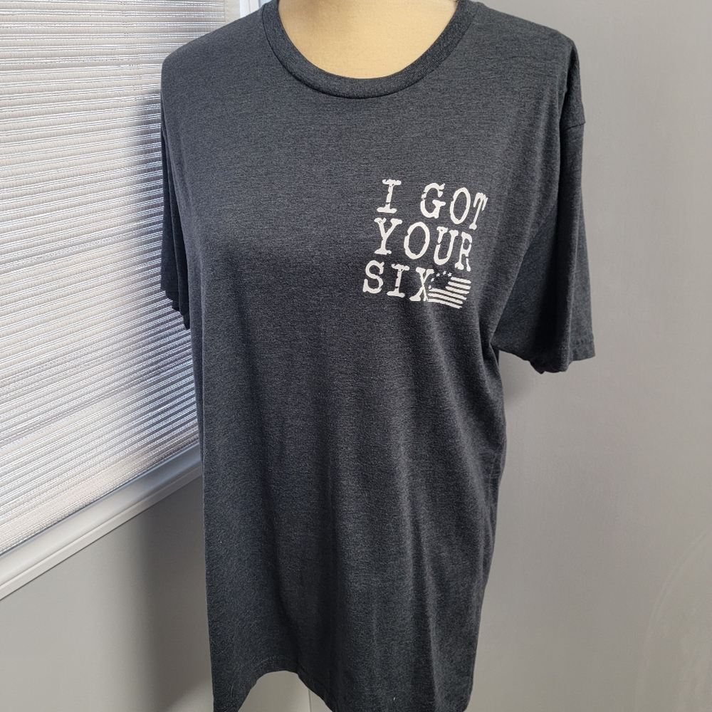 I GOT YOUR SIX Short Sleeve T-Shirt Gray Unisex Size Large Blue Line Flag Police - Picture 5 of 10